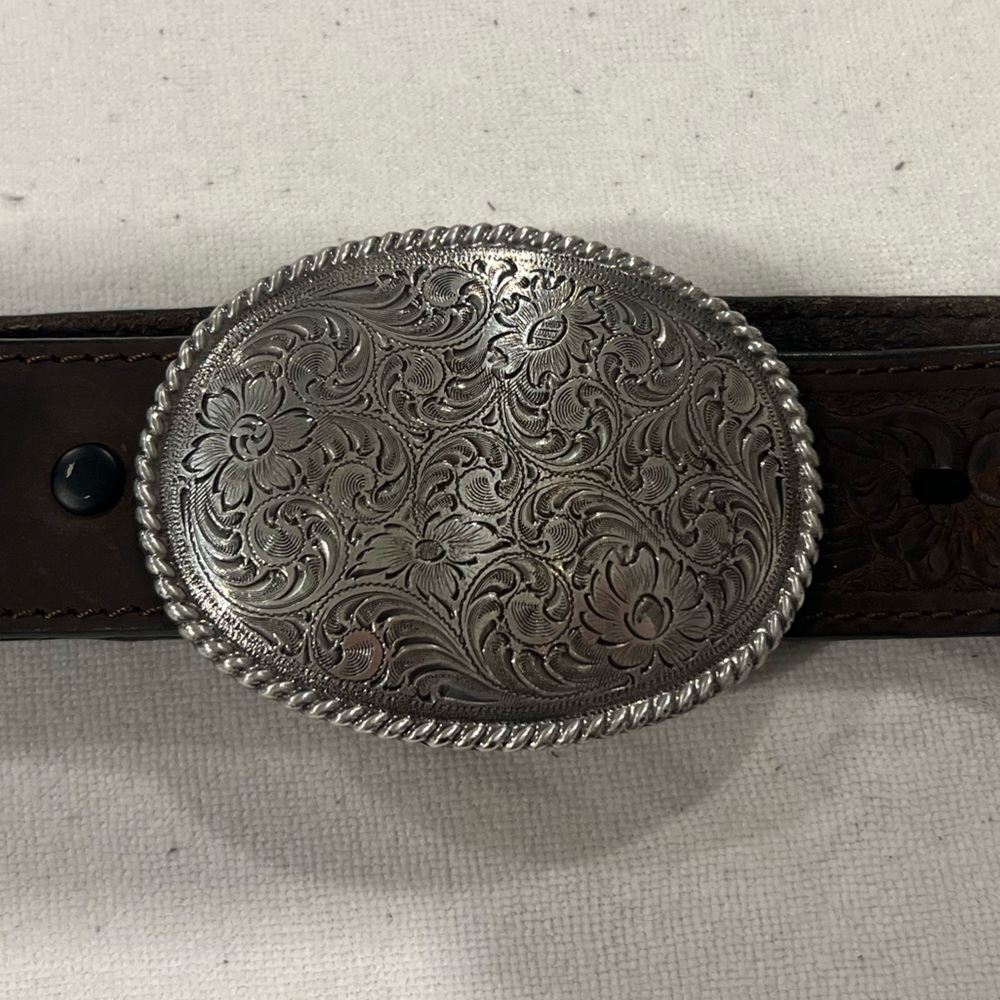 Leather Belt with Floral Belt Buckle